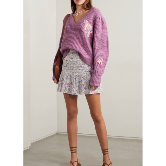 LoveShackFancy Ridge Embroidered Recycled Knitted Sweater Jumper Size XL Magenta - Picture 2 of 13